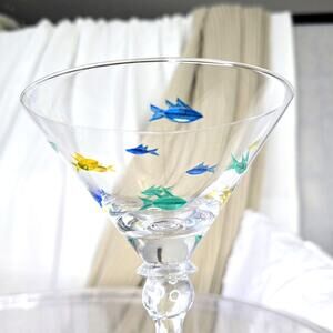 Colorful Tropical Fish Etched Martini Glasses Set Of 2